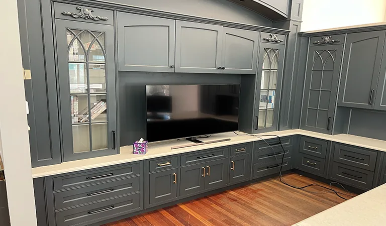 Dark navy built-in cabinetry