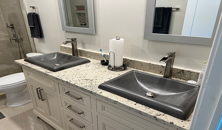 Powder room with vessel sinks