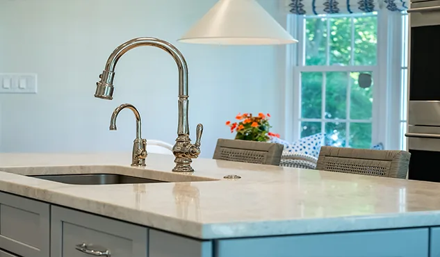 Marble island + brass faucet